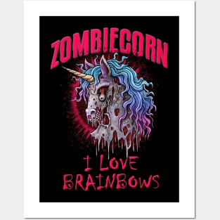 Zombie Unicorn I Love Brainbows Halloween Gothic Goth Punk Posters and Art